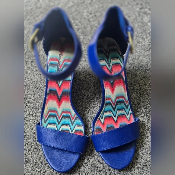 American Eagle Blue Wedge Pump Heel Ankle Strap Peep Toe Woman's Size 7.5 - Picture 10 of 15